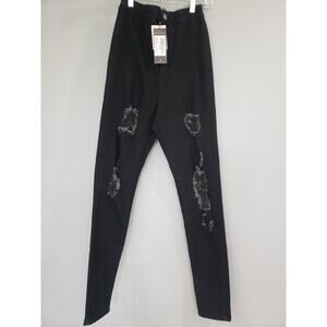 NEW Pretty Little Thing US 6 Disco‎ Denim Skinny Fit Jeans Ripped Solid Black